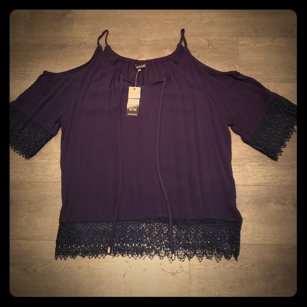 Kristine cold shoulder navy top NWT